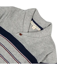Hope & Henry Boys Organic Long Sleeve Shawl Collar Sweater with Engineered Stripe