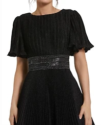 Mac Duggal Women's Pleated Shimmering Georgette Flutter Sleeve Gown