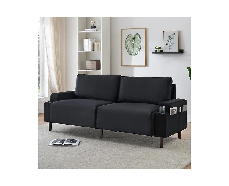 gaomon 80.7" Modern Square Armrest Cushioned Sofa With Storage Bag And Cup Holders