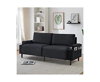 gaomon 80.7" Modern Square Armrest Cushioned Sofa With Storage Bag And Cup Holders