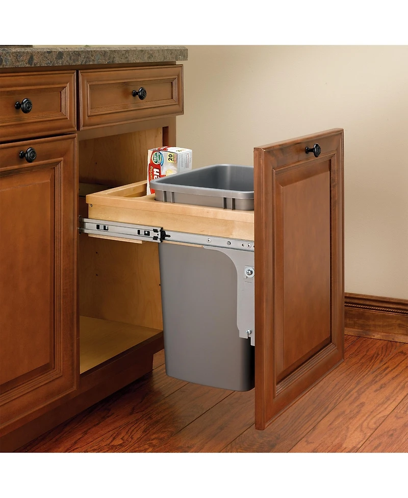 Rev-a-Shelf Pullout Top Mount Trash Can 35 qt., Silver, 4WCTM-1816DM-1