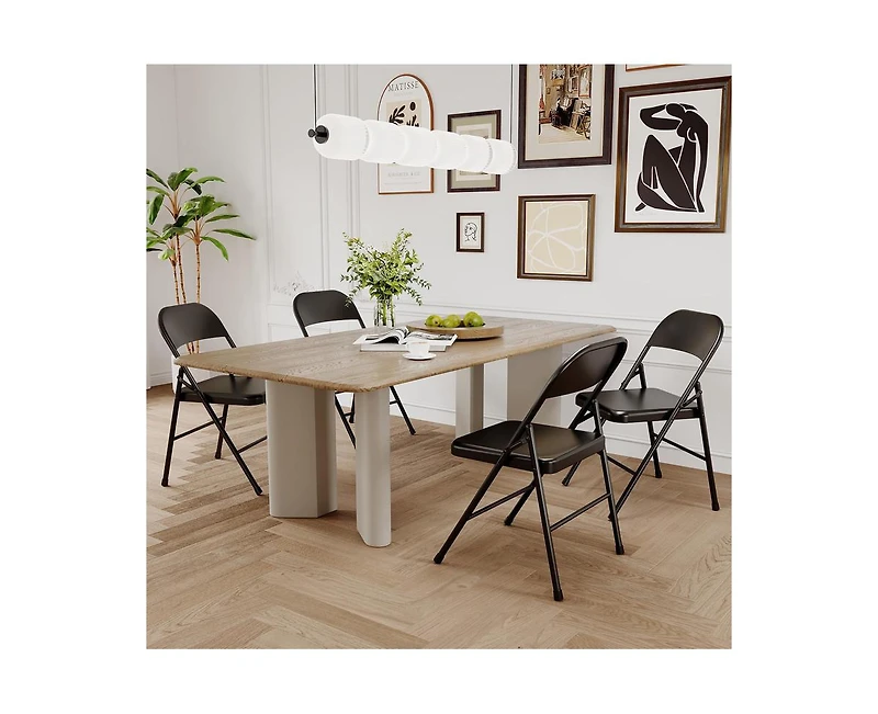 Dining Chairs Set of 4, Foldable with Metal Frame Hold Up to 350 Pounds, Portable Beige Kitchen Chair Suitable for Room, Living R