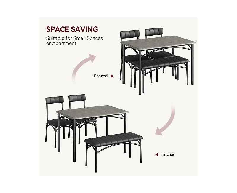 gaomon Dining Table Set for 5 Kitchen Table with 2 Upholstered Chairs and Bench 4 Pcs Rectangular Kitchen Table Set for Small Space Apartment Studio