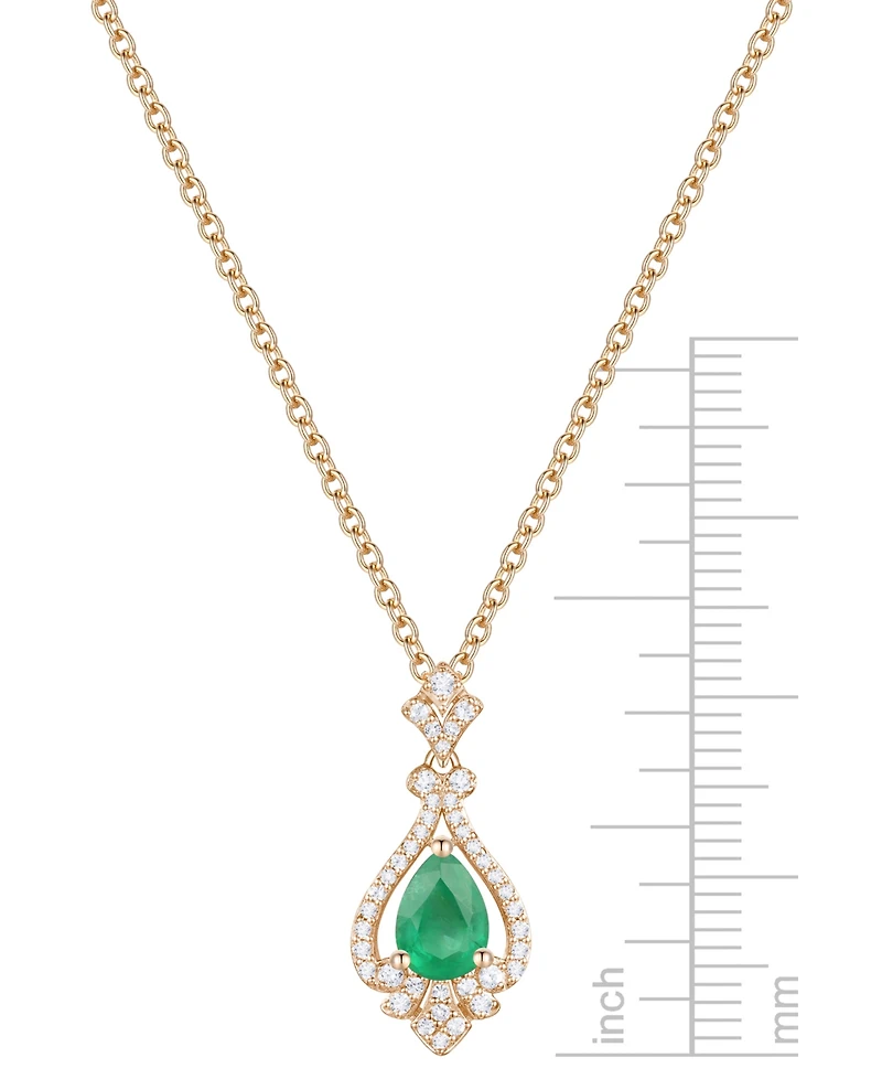 Emerald (5/8 ct. t.w.) & Diamond (1/5 Pear Halo 18" Pendant Necklace 14k Gold (Also Ruby Sapphire)