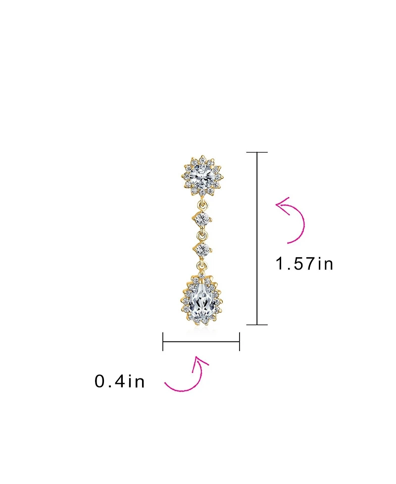 Bling Jewelry Statement Teardrop Pave Crown Halo Cubic Zirconia Cz Dangle Chandelier Clip On Earrings Non-Pierced