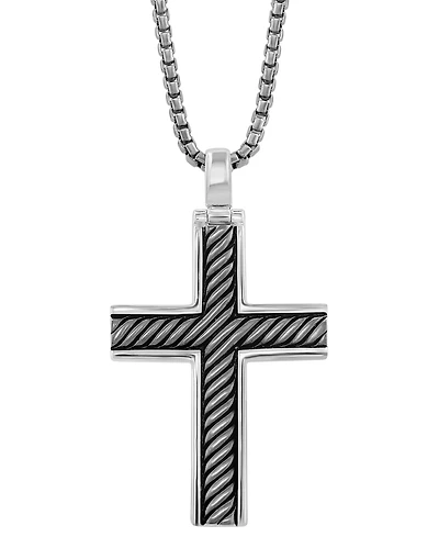 Effy Men's Black Rhodium Cross 22" Pendant Necklace in Sterling Silver