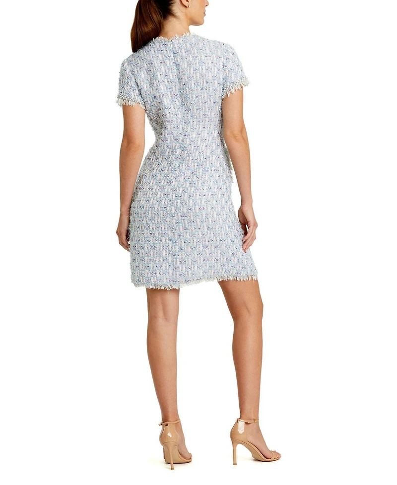 Mac Duggal Women's Floral Buttons and Pearl Detailing Boucle Shift Dress