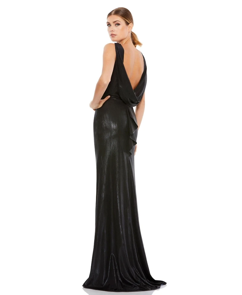 Mac Duggal Women's Metallic Cowl Back Column Gown