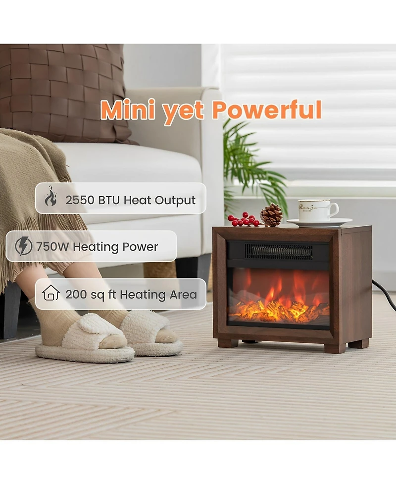 Sugift Mini Wooden Space Tabletop Fireplace with Realistic Flame Effect