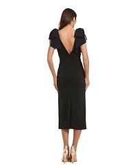 Mac Duggal Women's Bow Strap Crepe Fitted Midi Dress
