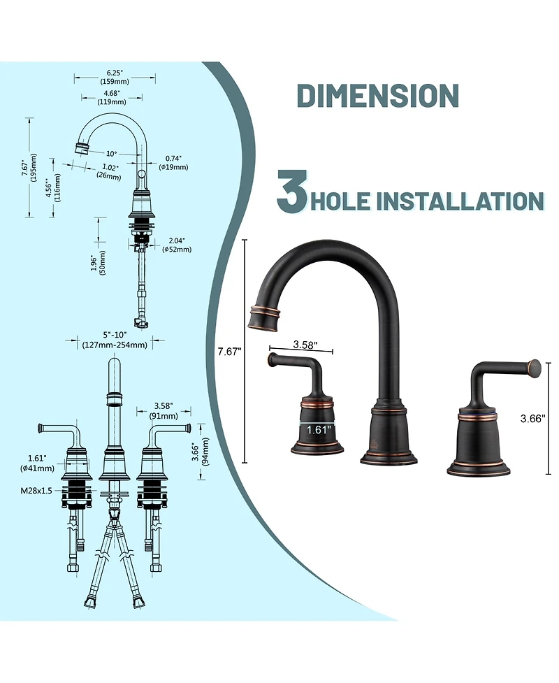 Casainc 8 Inch Widespread 2-Handle Bathroom Sink Faucet with Drain Assembly