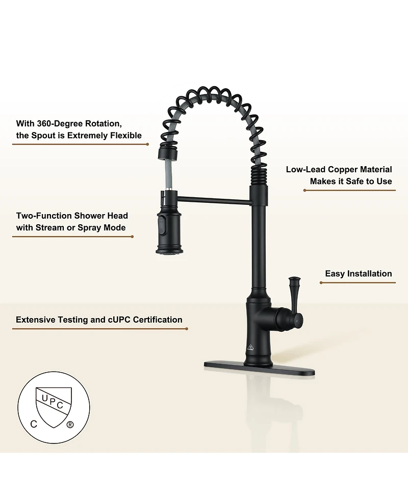 Casainc Single-Handle Spring Pull-Down Kitchen Faucet Single Hole Faucet 1.8 Gpm