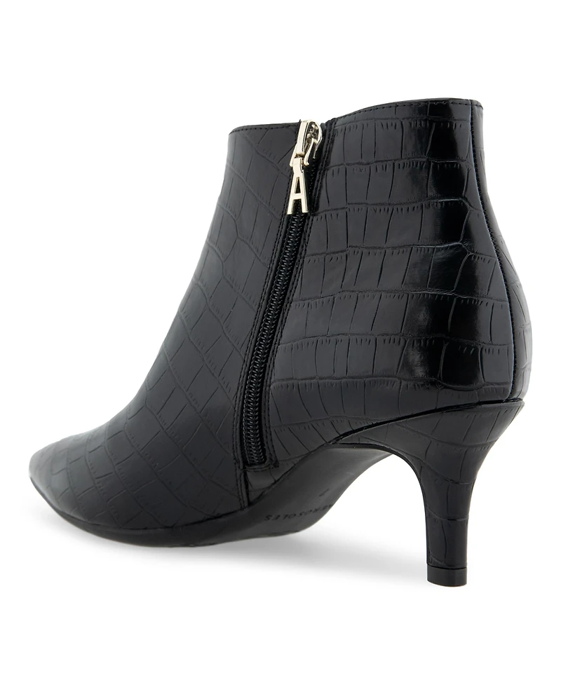Aerosoles Edith Ankle Mid Heel Booties - Black Crocodile Faux Leather