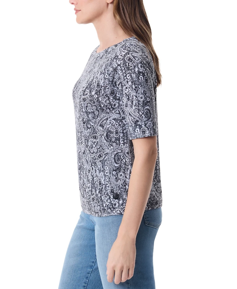 Gloria Vanderbilt Women's Alanis Printed Cuffed-Sleeve T-Shirt
