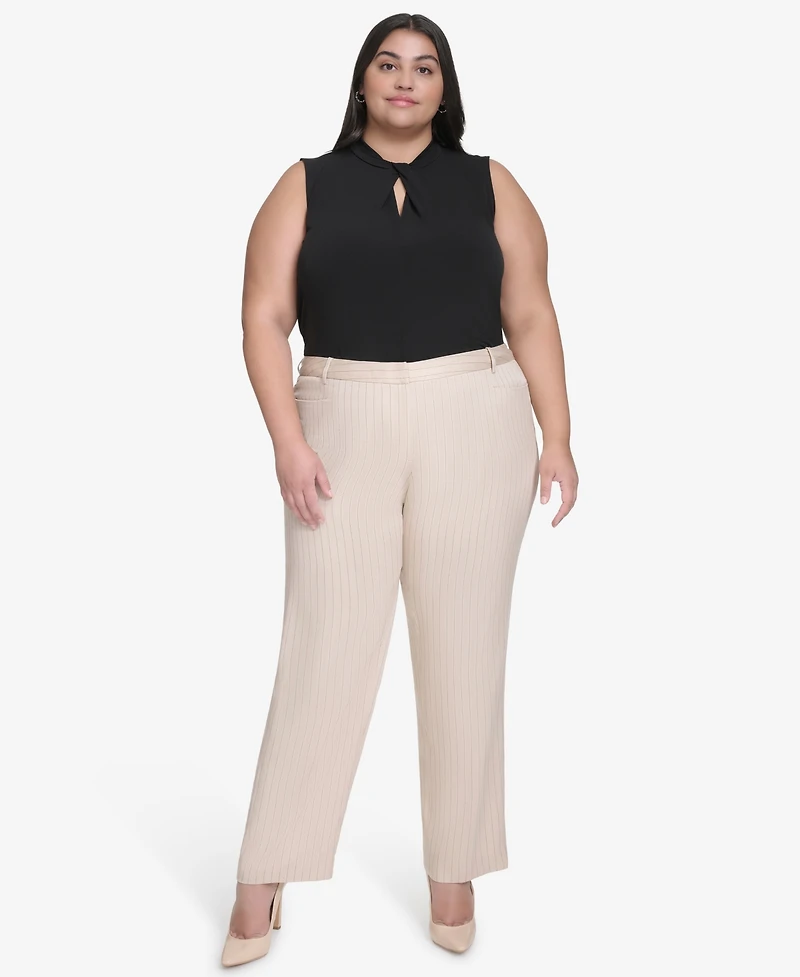Dkny Plus Size Pinstriped Modern-Fit Bootcut Pants