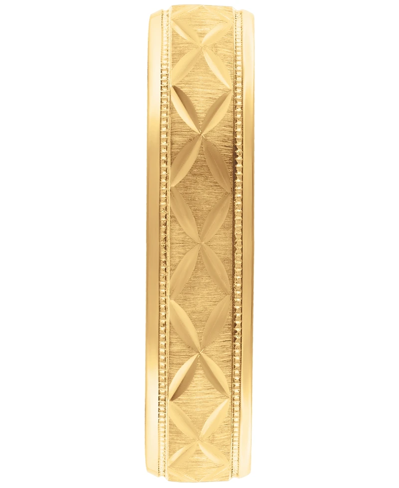 Men's Geometric Texture Milgrain Bead Wedding Band 18k Gold-Plated Sterling Silver