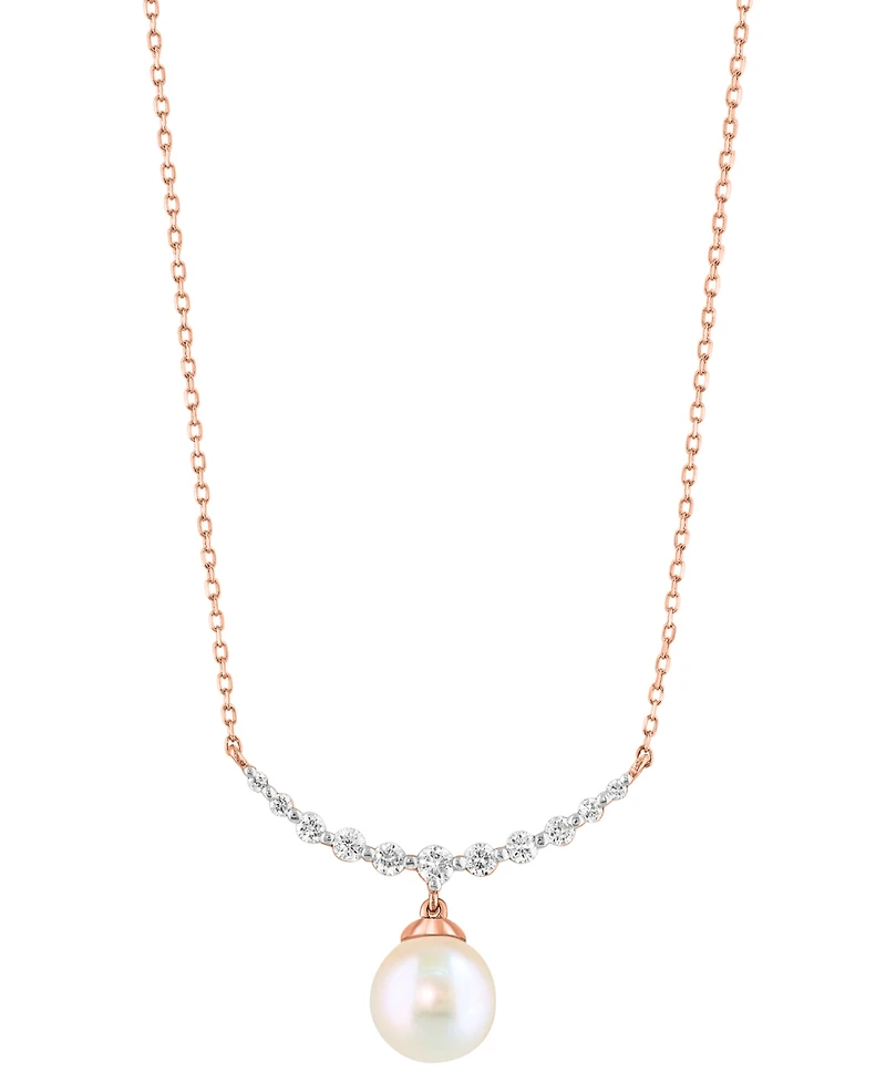 Effy Cultured Akoya Pearl (6mm) & Diamond (1/6 ct. t.w.) Fancy 18" Collar Necklace in 14k Rose Gold