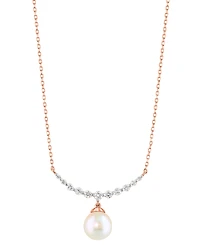 Effy Cultured Akoya Pearl (6mm) & Diamond (1/6 ct. t.w.) Fancy 18" Collar Necklace in 14k Rose Gold
