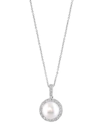 Effy Cultured Freshwater Pearl (10mm) & Diamond (5/8 ct. t.w.) Halo 18" Pendant Necklace in 14k White Gold