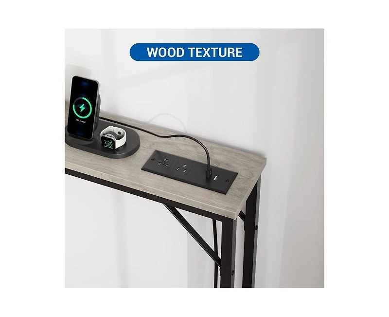 Gaomon Slim Console Table with Built-in Outlets, Narrow Console Table for Small Spaces, Behind Your Couch or in Tight Areas. Industrial-Style Sofa Tab