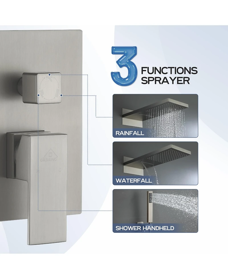 Casainc 22 Inch Luxury Waterfall Shower System Valve Kit with Handheld Spray