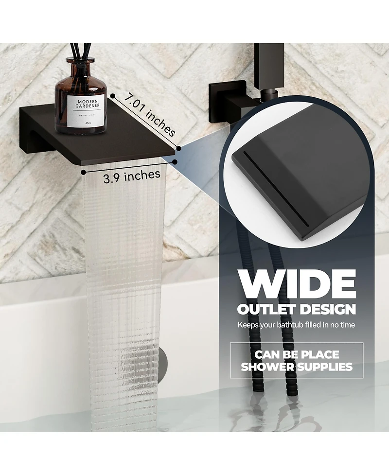 Casainc Doux Wall Mounted Waterfall Tub Spout with Diverter and Handheld Shower Head