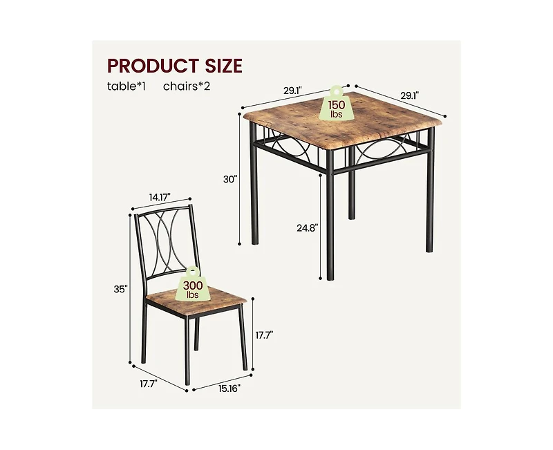 gaomon Kitchen Dining Room Table Set for 2 with Chairs, 3 Piece