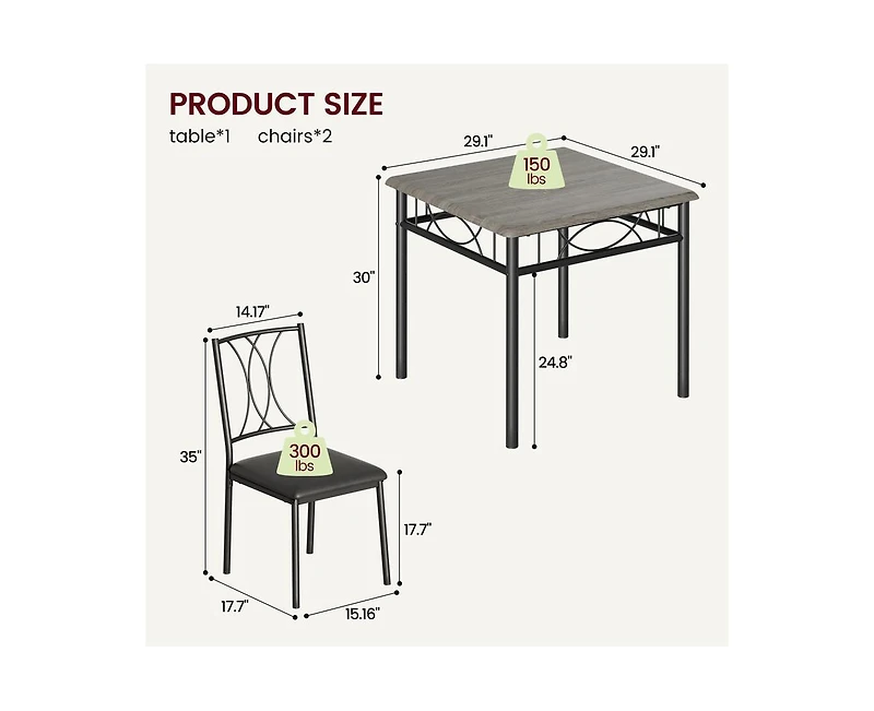 gaomon Kitchen Dining Room Table Set for 2 with Chairs, Dining Table with 2 Chairs, 3 Piece Dining Table Set