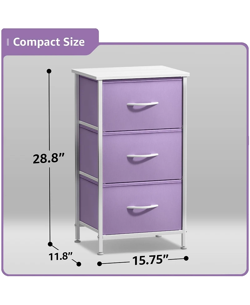 Sorbus Nightstand with 3 Drawers - Steel Frame, Wood Top & Easy Pull Fabric Bins - Perfect for Home, Bedroom