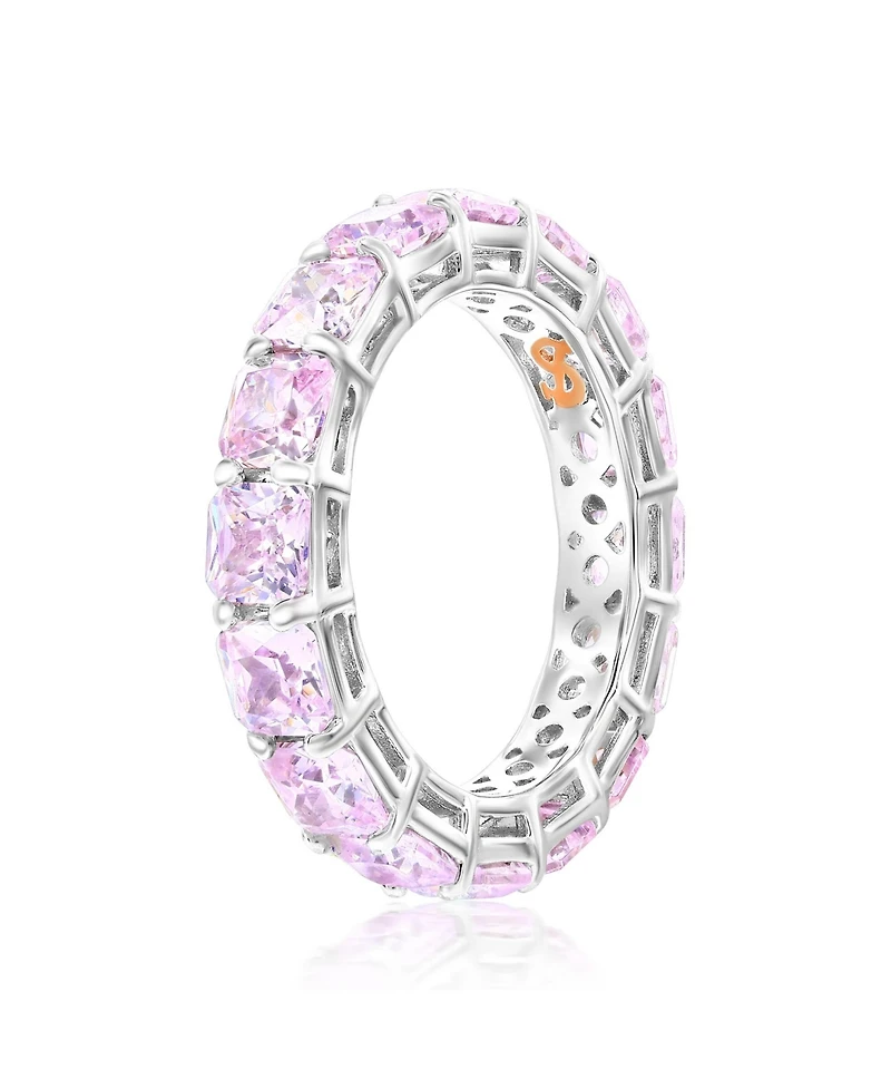 Suzy Levian Sterling Silver Cubic Zirconia Cushion Cut Eternity Band