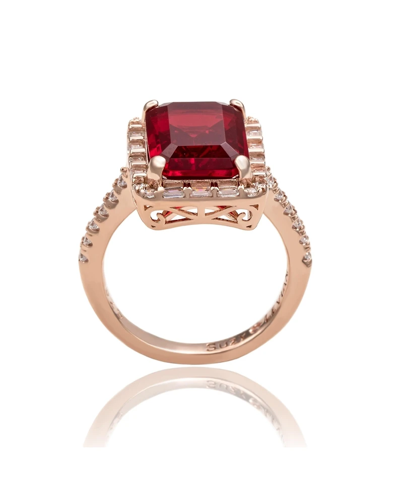 Suzy Levian Sterling Silver Emerald-Cut Cubic Zirconia Baguette Halo Ring