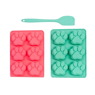 Country Living 3-Piece Silicone Baking Kit – Includes 2 Baking Trays (6-Cavity Paw Print Mold) & Spatula – for Dog Treats
