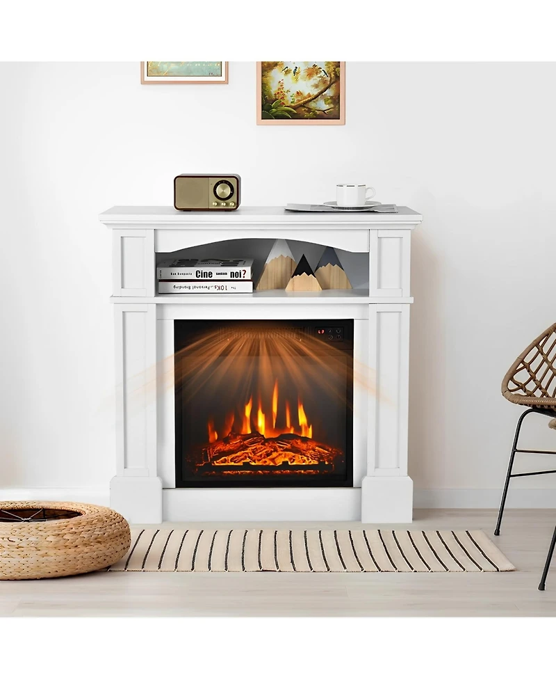 Skonyon 18 Inch 1400W Electric Tv Stand Fireplace with Shelf