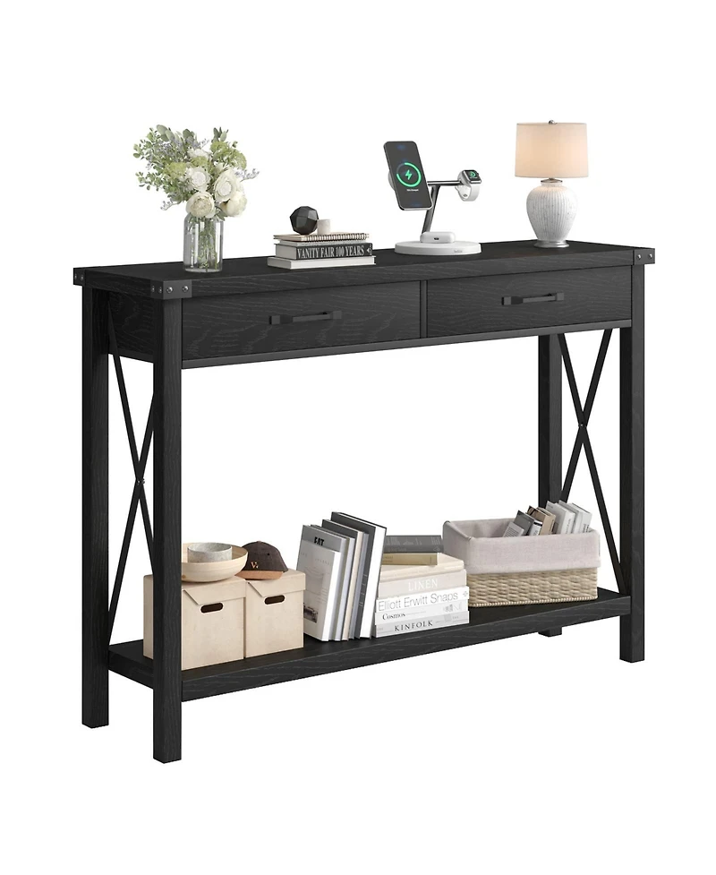 gaomon Console Table with 2 Drawers, Farmhouse Sofa Table with Storage Shelf