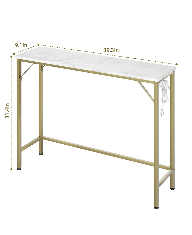 gaomon Console Table with Power Outlets & Usb Ports, Narrow Sofa Table with Charging Station