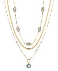 Unwritten Cubic Zirconia Evil Eye Paperclip Layered Pendant Necklace Set