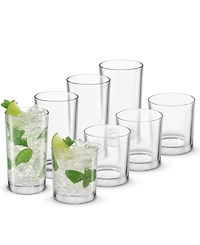 JoyJolt Alain Drinking Glasses Highball Double Old Fashion Glass Drinkware, Set of 8