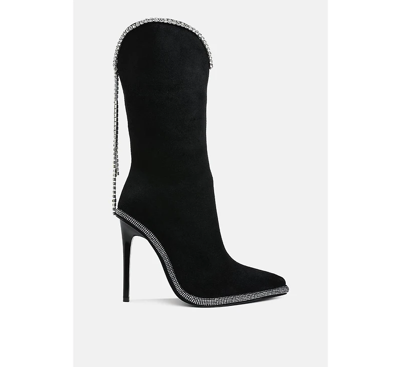 Ashipa Diamante Chain Detail Calf Boots