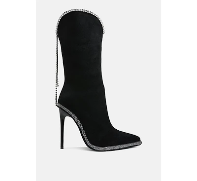 Ashipa Diamante Chain Detail Calf Boots