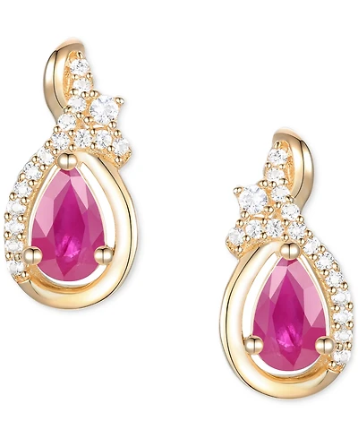 Emerald (1/2 ct. t.w.) & Diamond (1/10 Pear Drop Earrings 14k Gold (Also Ruby Sapphire)