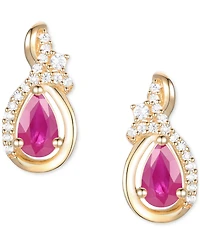 Emerald (1/2 ct. t.w.) & Diamond (1/10 Pear Drop Earrings 14k Gold (Also Ruby Sapphire)