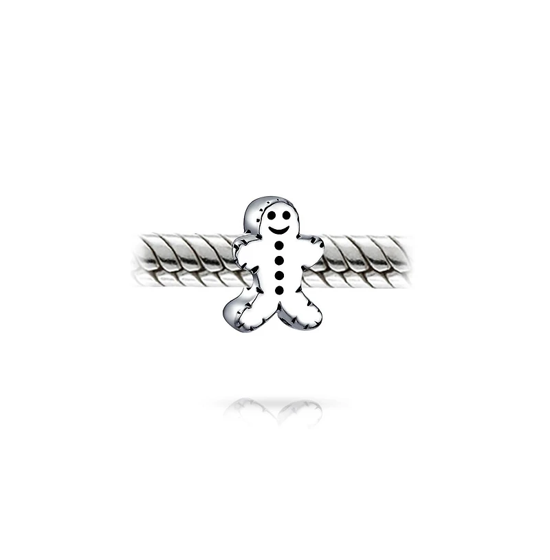 Bling Jewelry Christmas Charm Bead Gingerbread Man Cookie Shape Sterling Silver for Bracelets