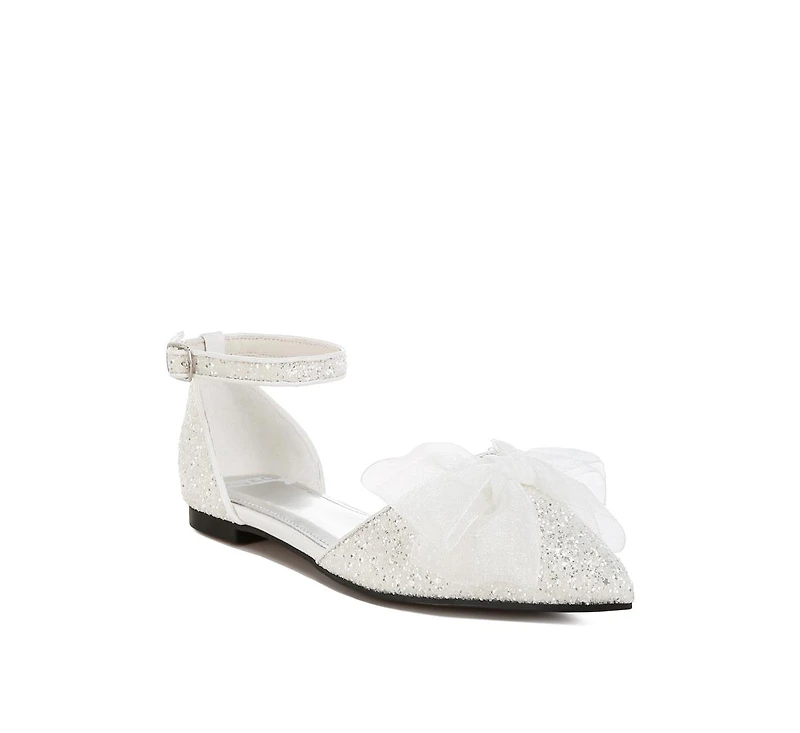 Clarice Sheer Bow Detail Glitter Flat Sandals