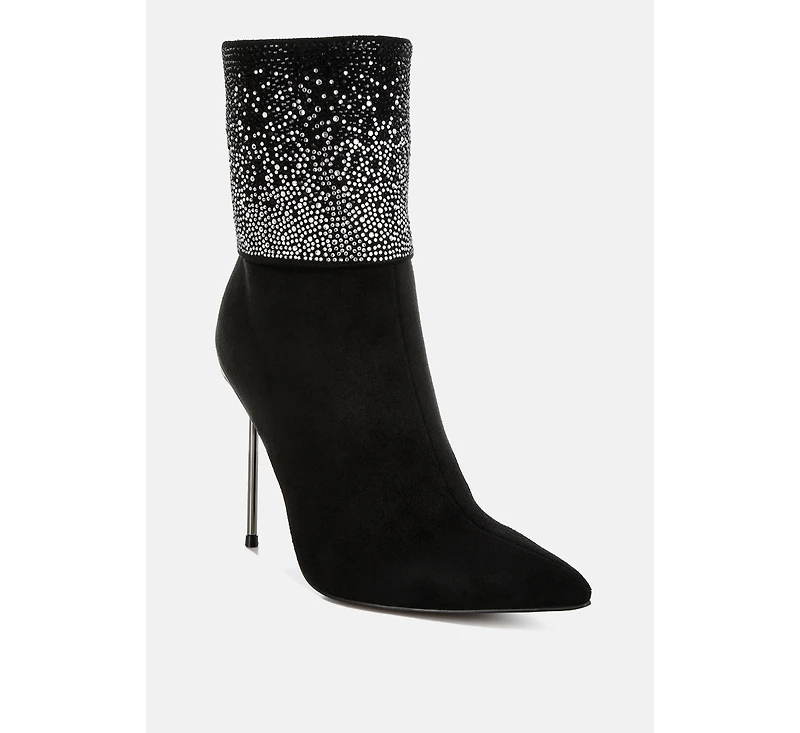 Podstar Rhinestones Embellished Foldover Boots
