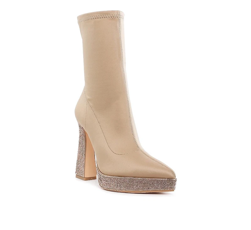 Kasuti Lycra Rhinestone Detail Ankle Boots