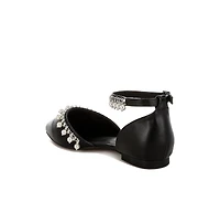 Aouva Rhinestone & Pearl Ankle Strap Flat Sandals