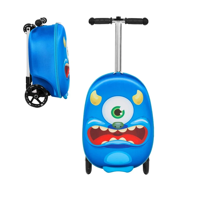 GoPowerBike GoVoyage 3-Wheel Kids Luggage Scooter with Light-Up Wheels | Blue
