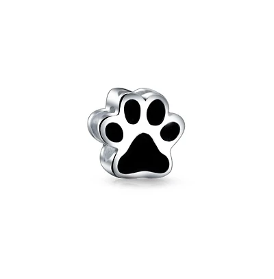 Bling Jewelry Black Paw Print Charm Bead Pet Lovers Bracelet