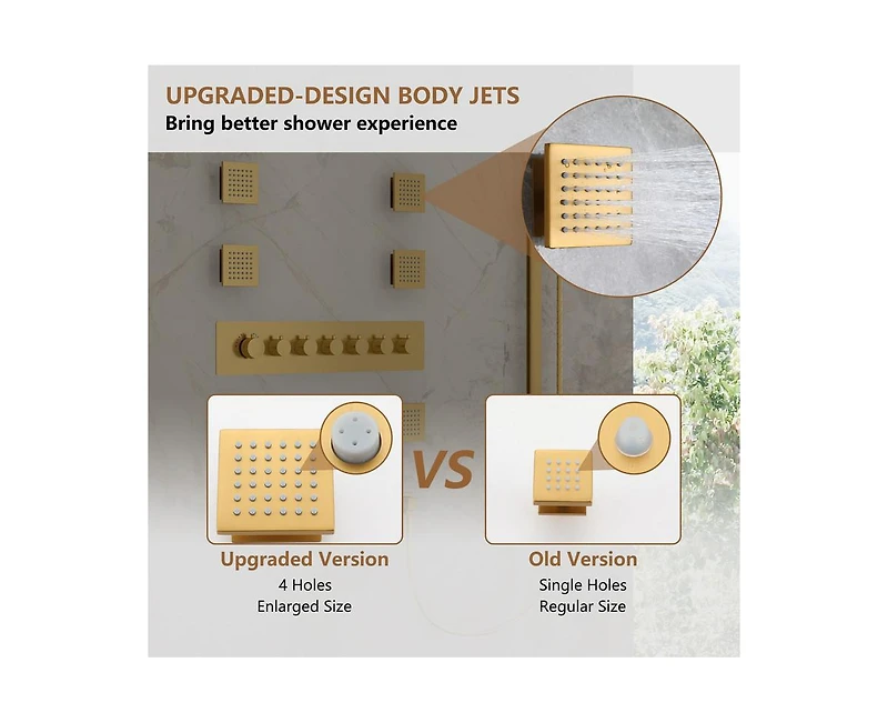 36 Inch Led & Music Rainfall Thermostatic Shower System with Slide Bar and 2-in-1 Handheld
