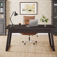 Tribesigns Home Office Executive Desk: 55 Inches Wooden Computer Desk with Drawer, Mid-Century Modern Study Writing Table, Rustic Pc Laptop Desk Works